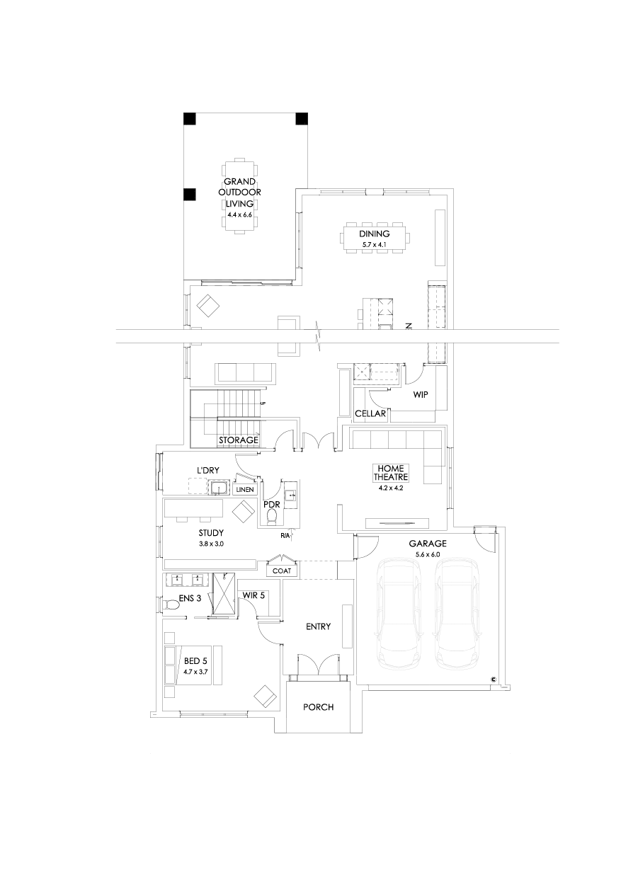 52 Ground Floor Floorplan (Grand outdoor living - Flipped)
