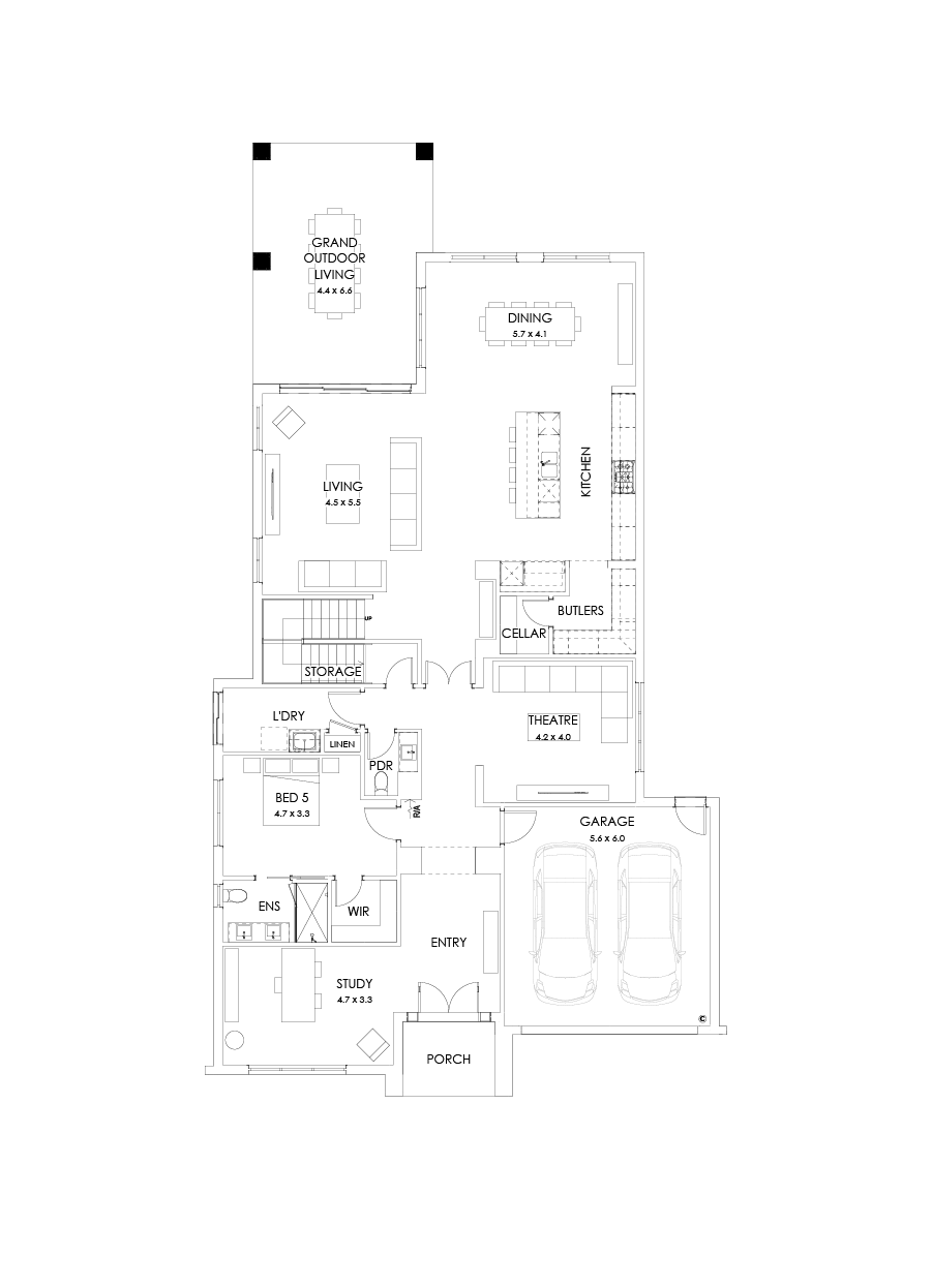 52 Ground Floor Floorplan (Grand outdoor living - Flipped)