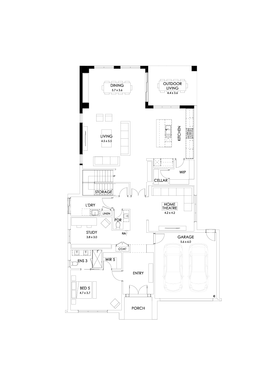 52 Ground Floor Floorplan (Rear flip - Flipped)