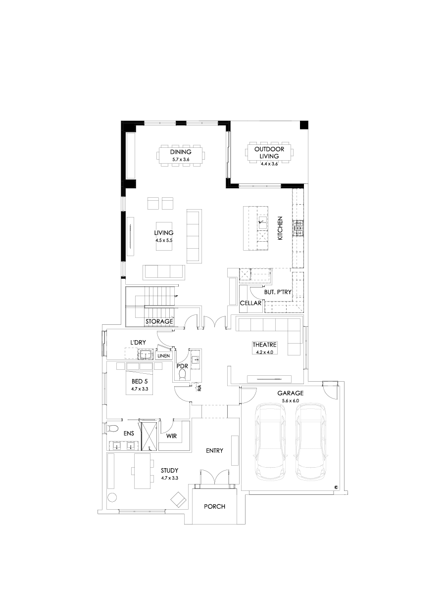 52 Ground Floor Floorplan (Rear flip - Flipped)