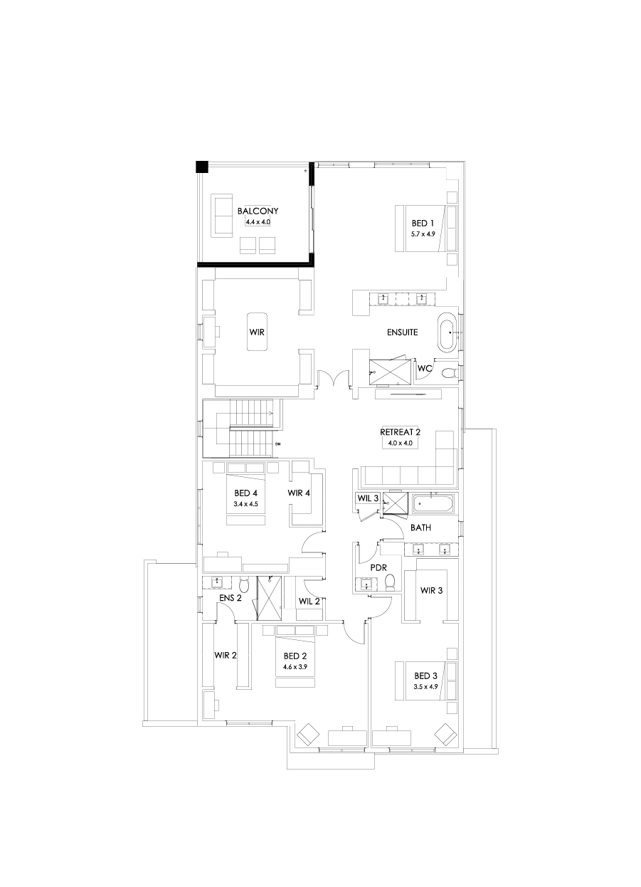 55 First Floor Floorplan (Rear balcony)