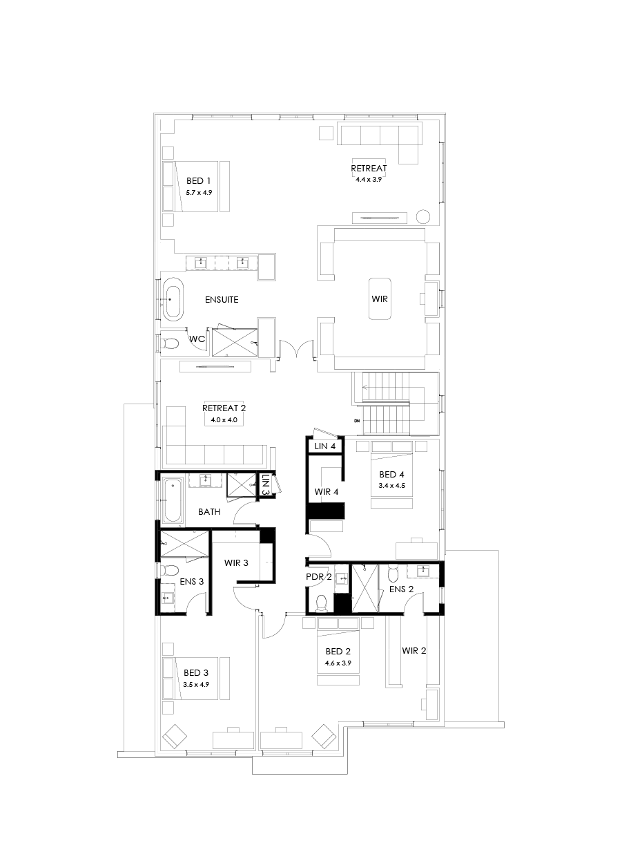55 First Floor Floorplan (Additional ensuite - Flipped)