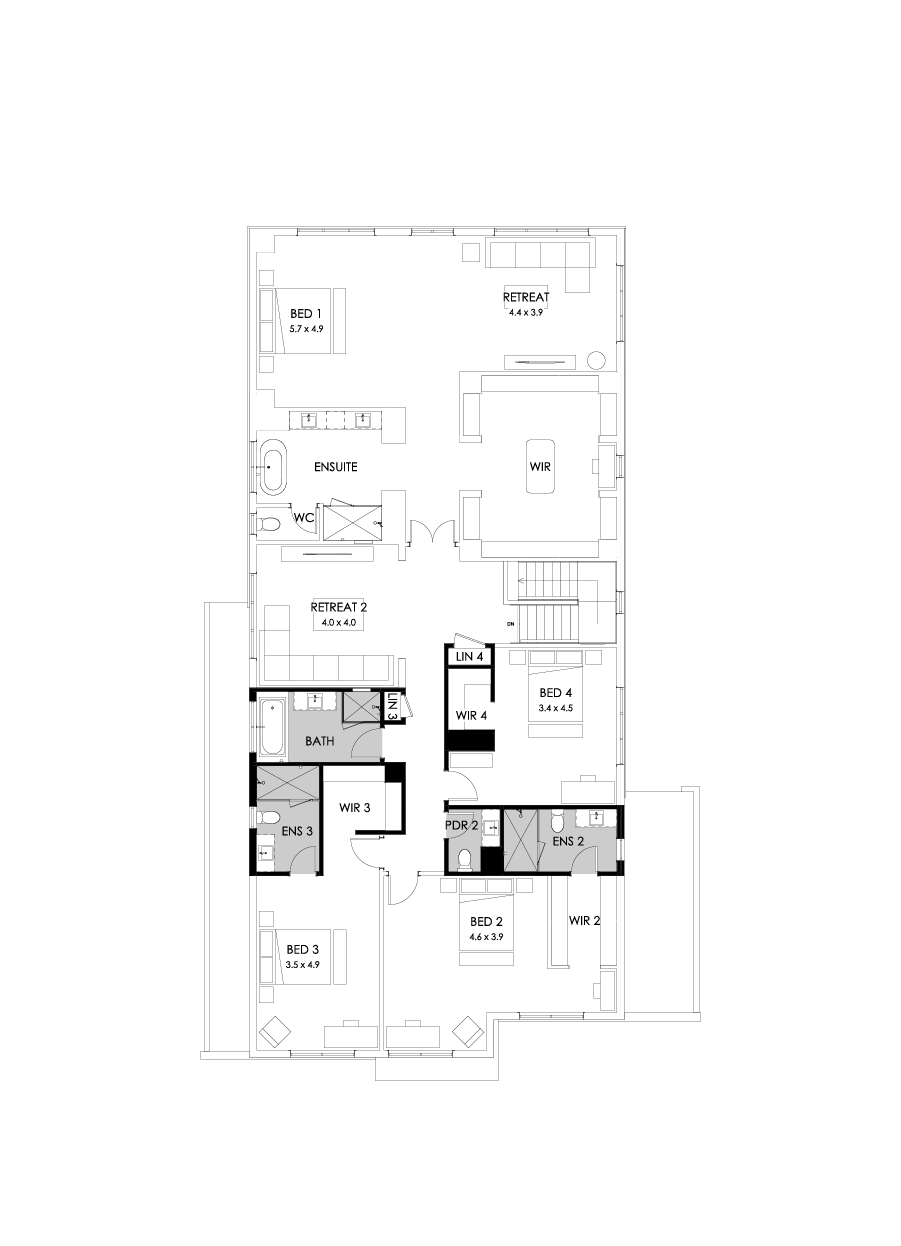 55 First Floor Floorplan (Additional ensuite - Flipped)