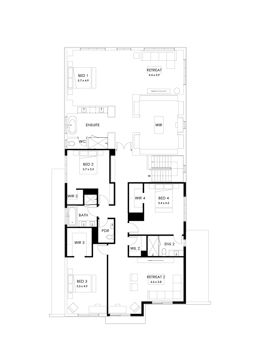 55 First Floor Floorplan (Alternate retreat - Flipped)