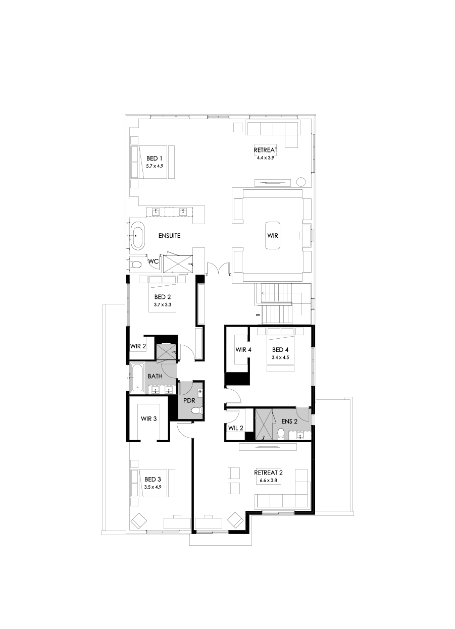55 First Floor Floorplan (Alternate retreat - Flipped)
