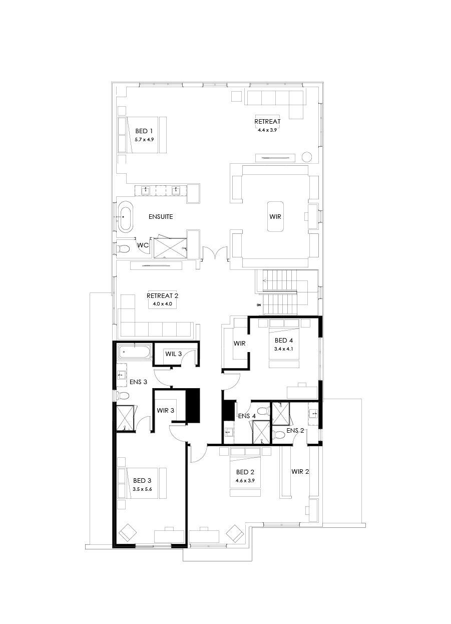 55 First Floor Floorplan (Ensuite to all Bedrooms - Flipped)