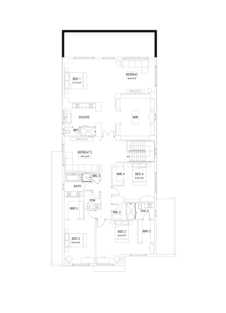 55 First Floor Floorplan (Full width outdoor living - Flipped)