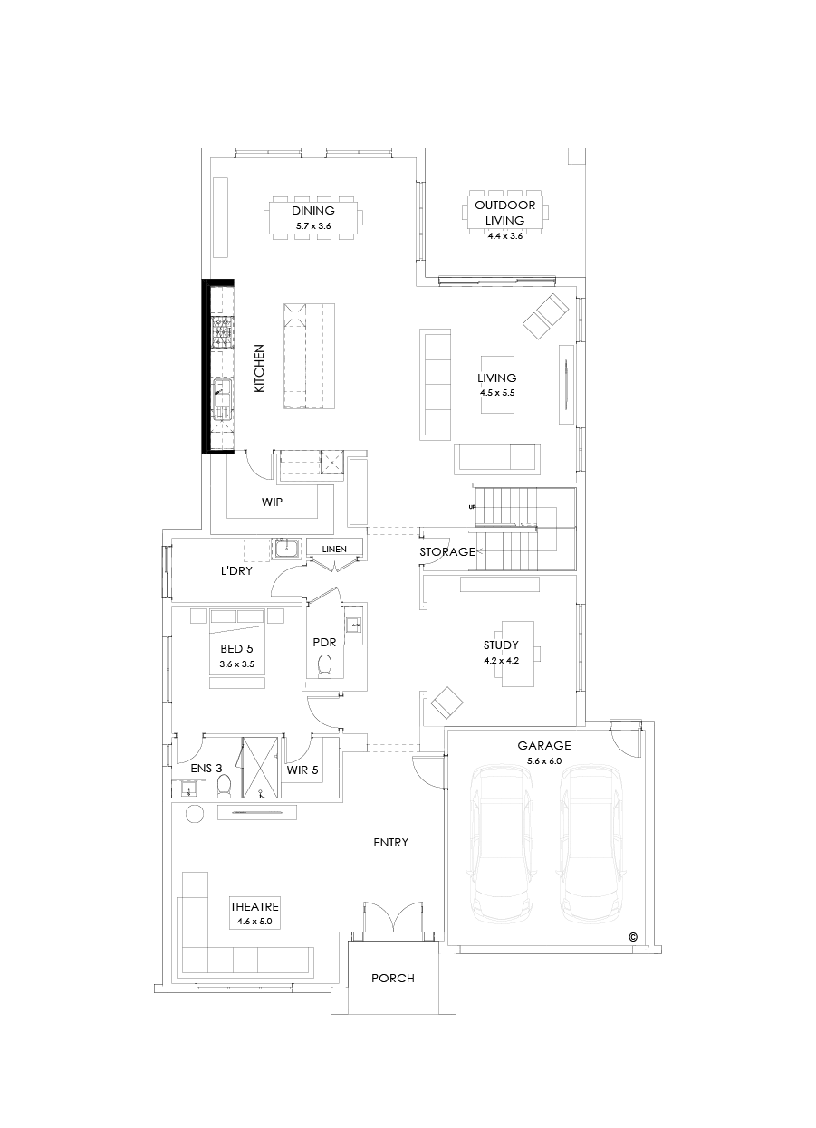 55 Ground Floor Floorplan (Alternate kitchen - Flipped)