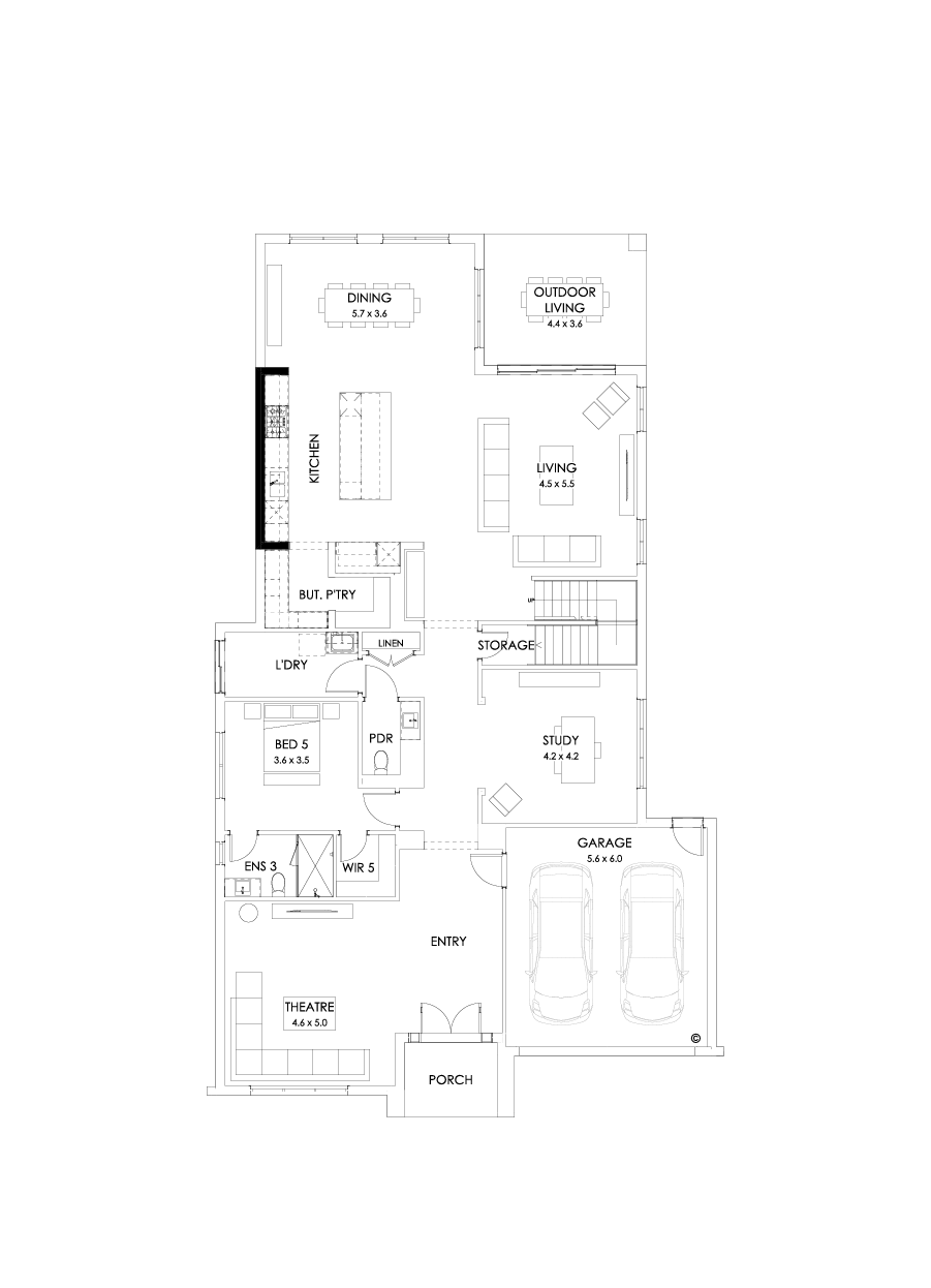 55 Ground Floor Floorplan (Alternate kitchen - Flipped)