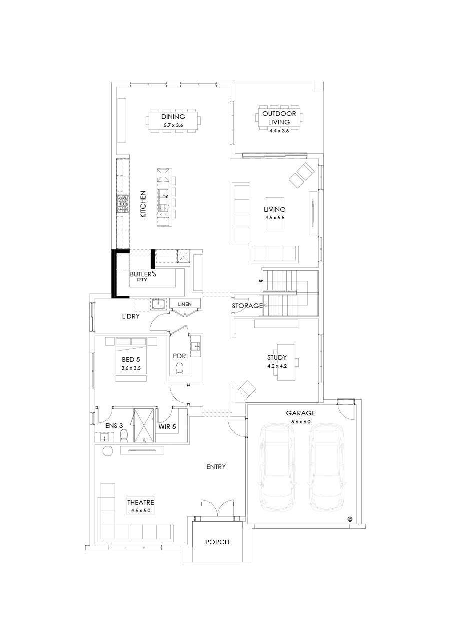 55 Ground Floor Floorplan (Butlers pantry - Flipped)