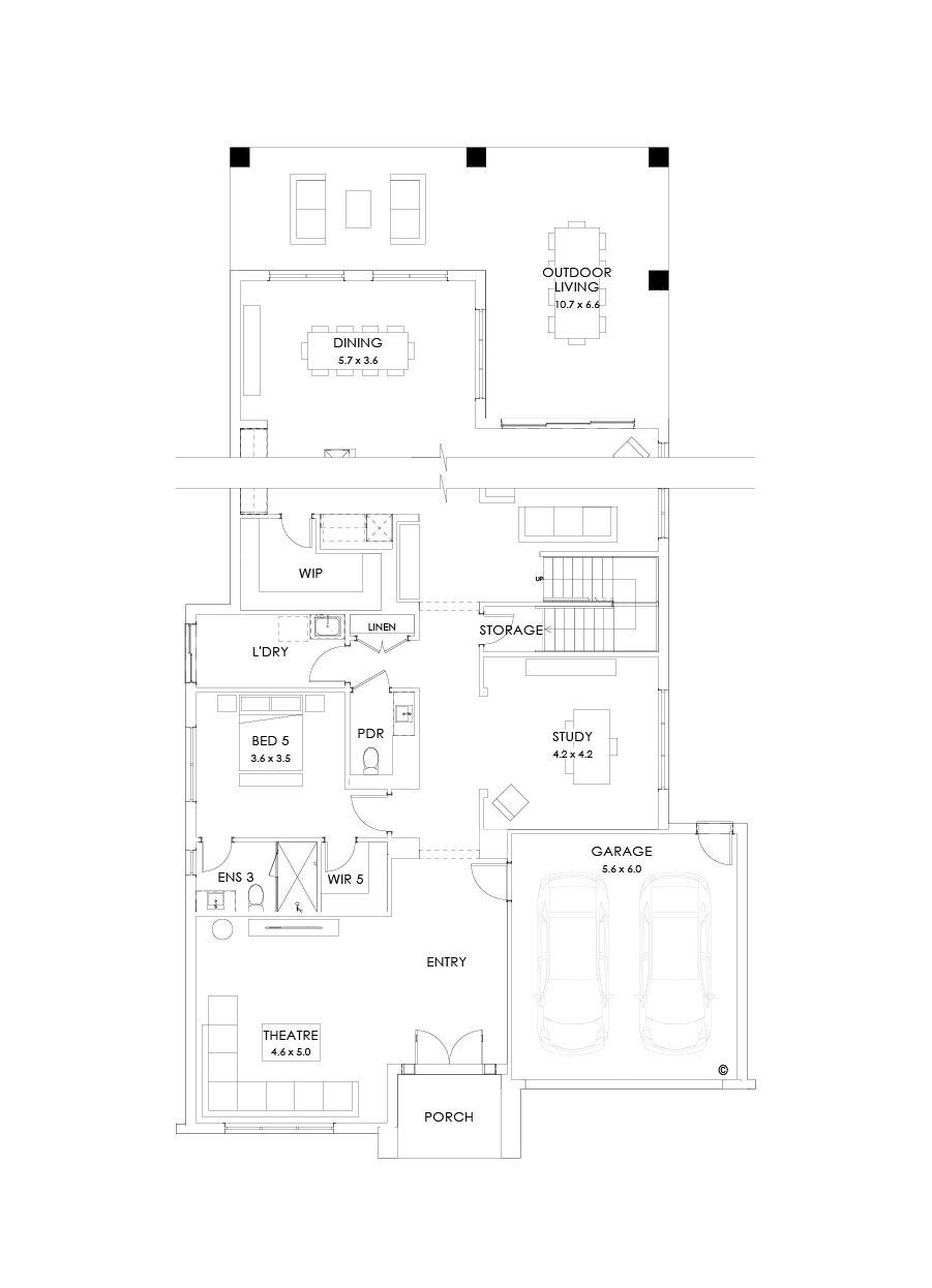 55 Ground Floor Floorplan (Full width outdoor living - Flipped)