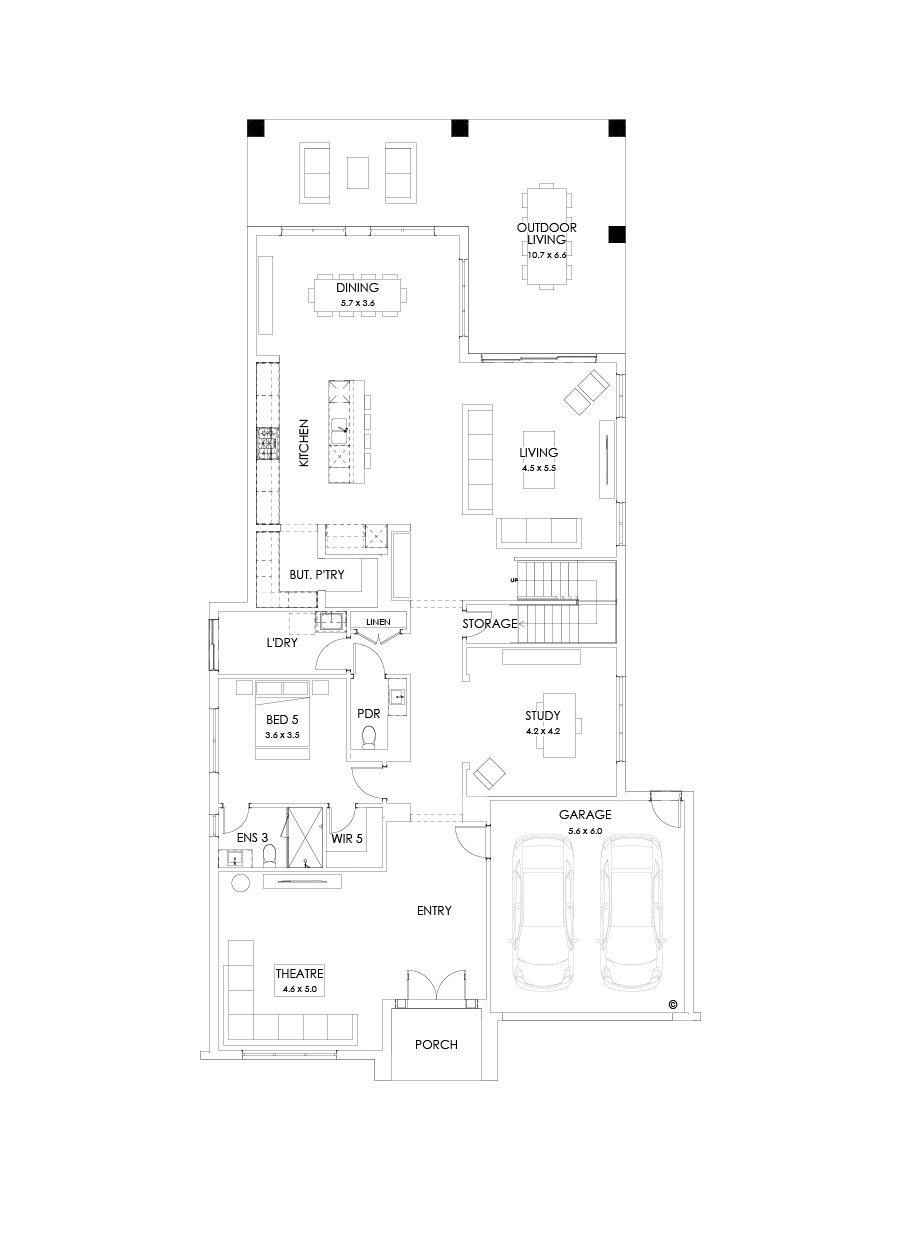 55 Ground Floor Floorplan (Full width outdoor living - Flipped)