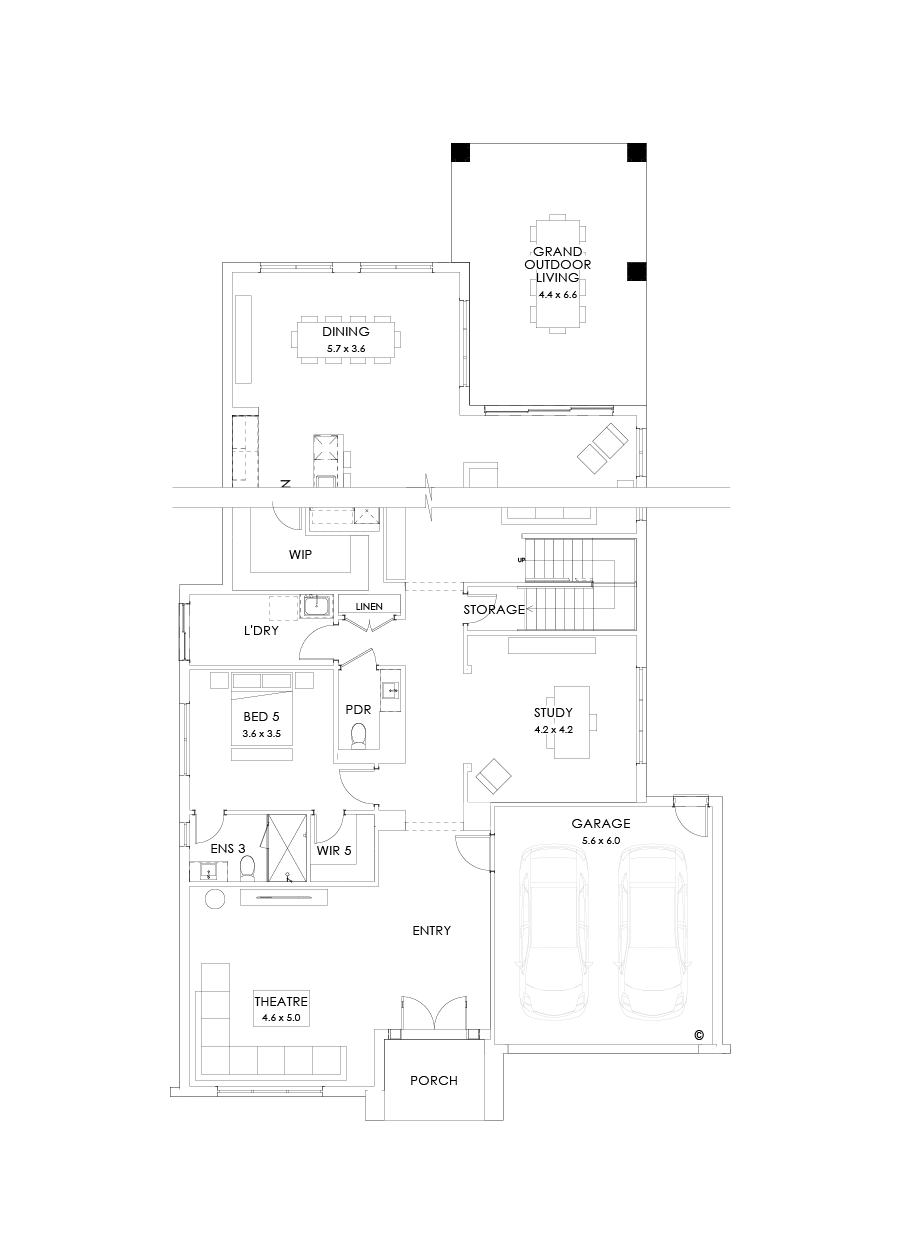 55 Ground Floor Floorplan (Grand outdoor living - Flipped)
