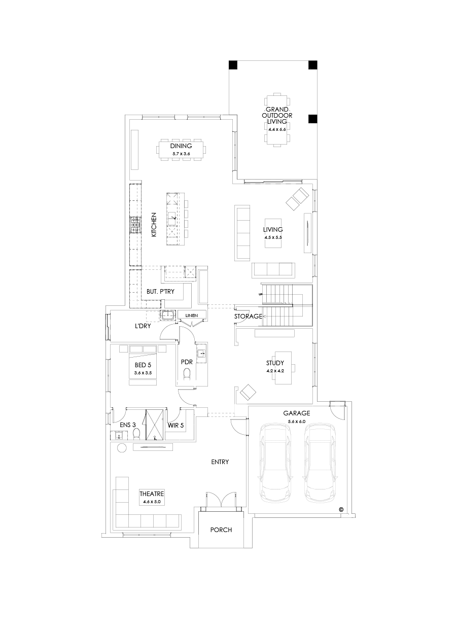 55 Ground Floor Floorplan (Grand outdoor living - Flipped)