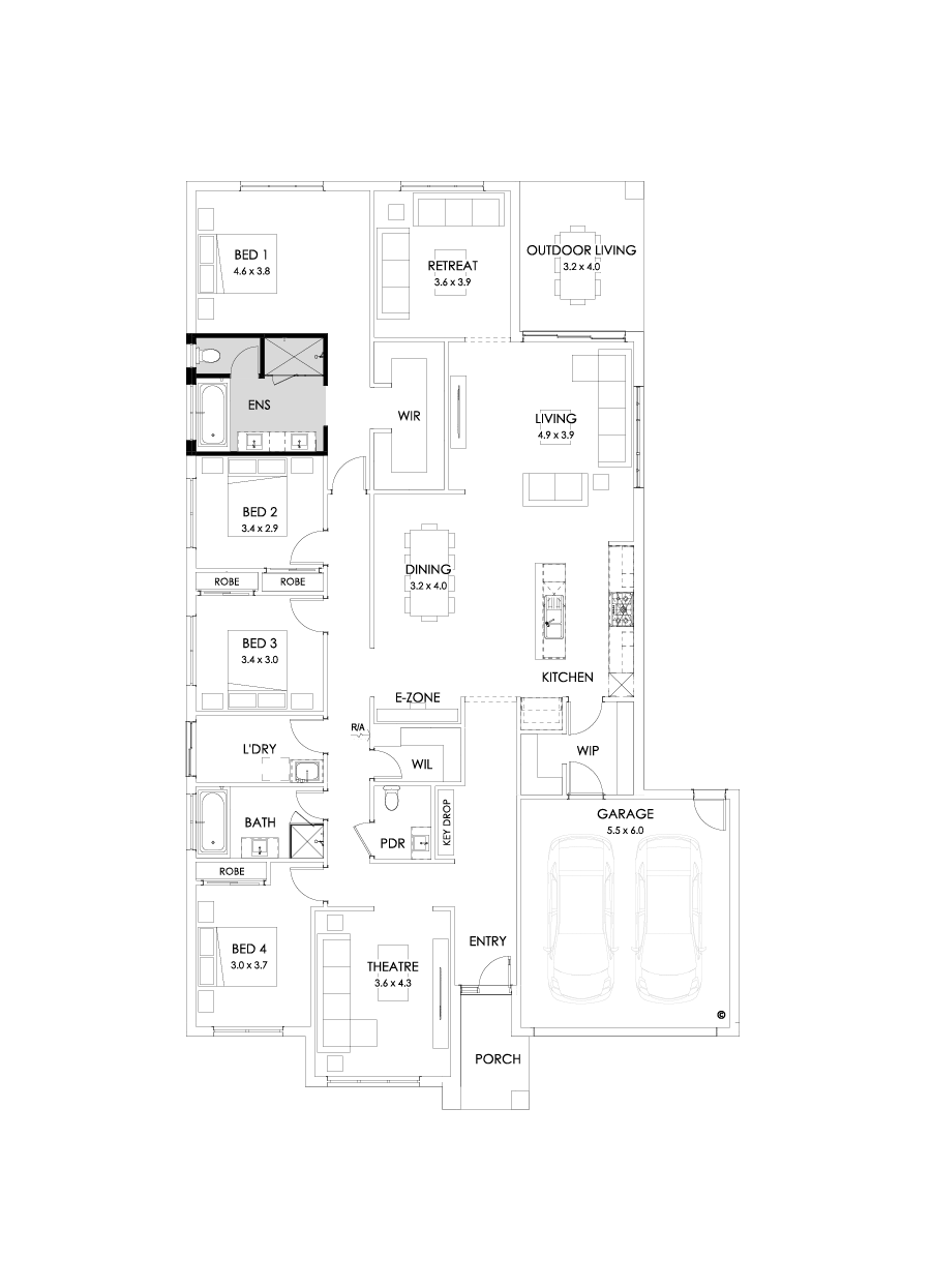32  Floor Floorplan (Bath to ensuite - Flipped)