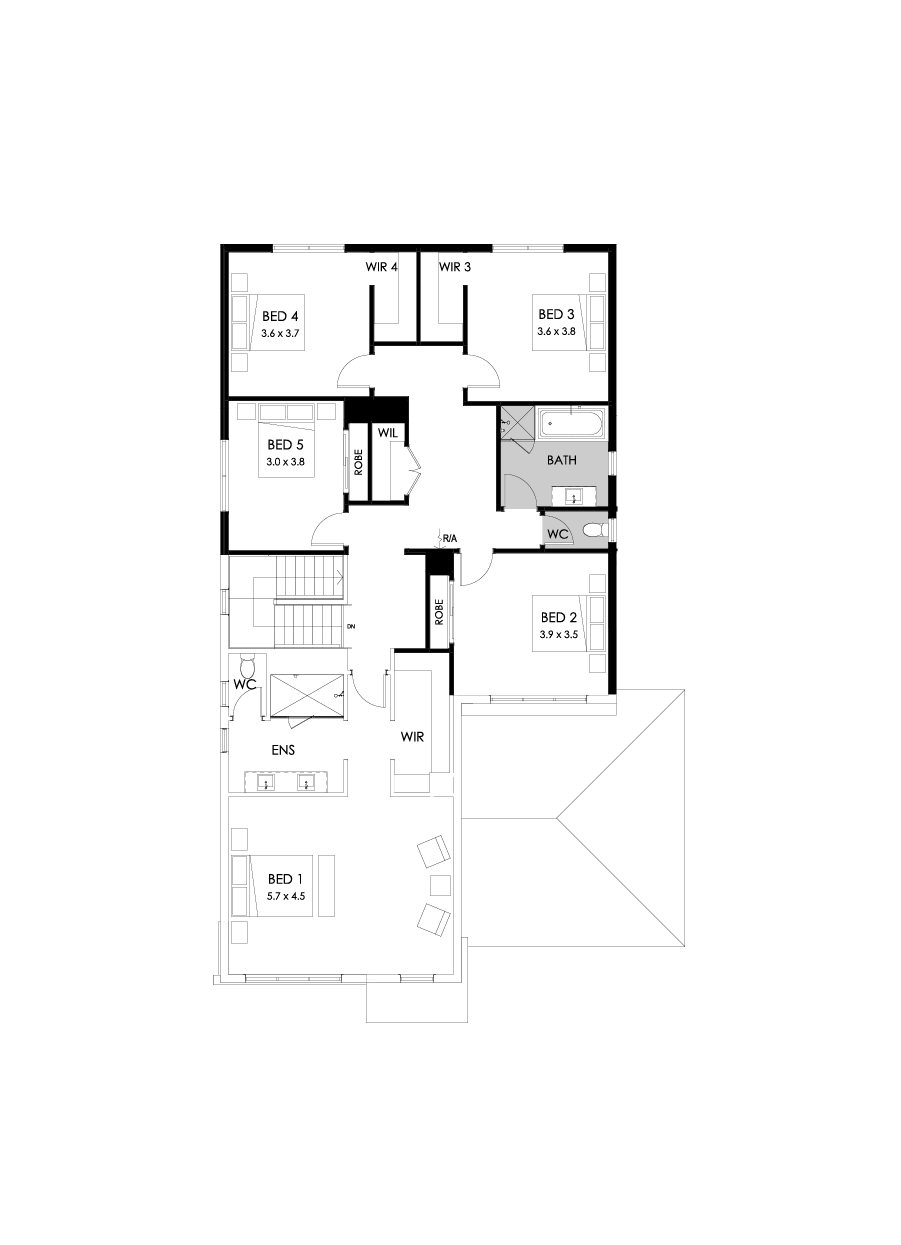 38 First Floor Floorplan (5th bedroom - Flipped)