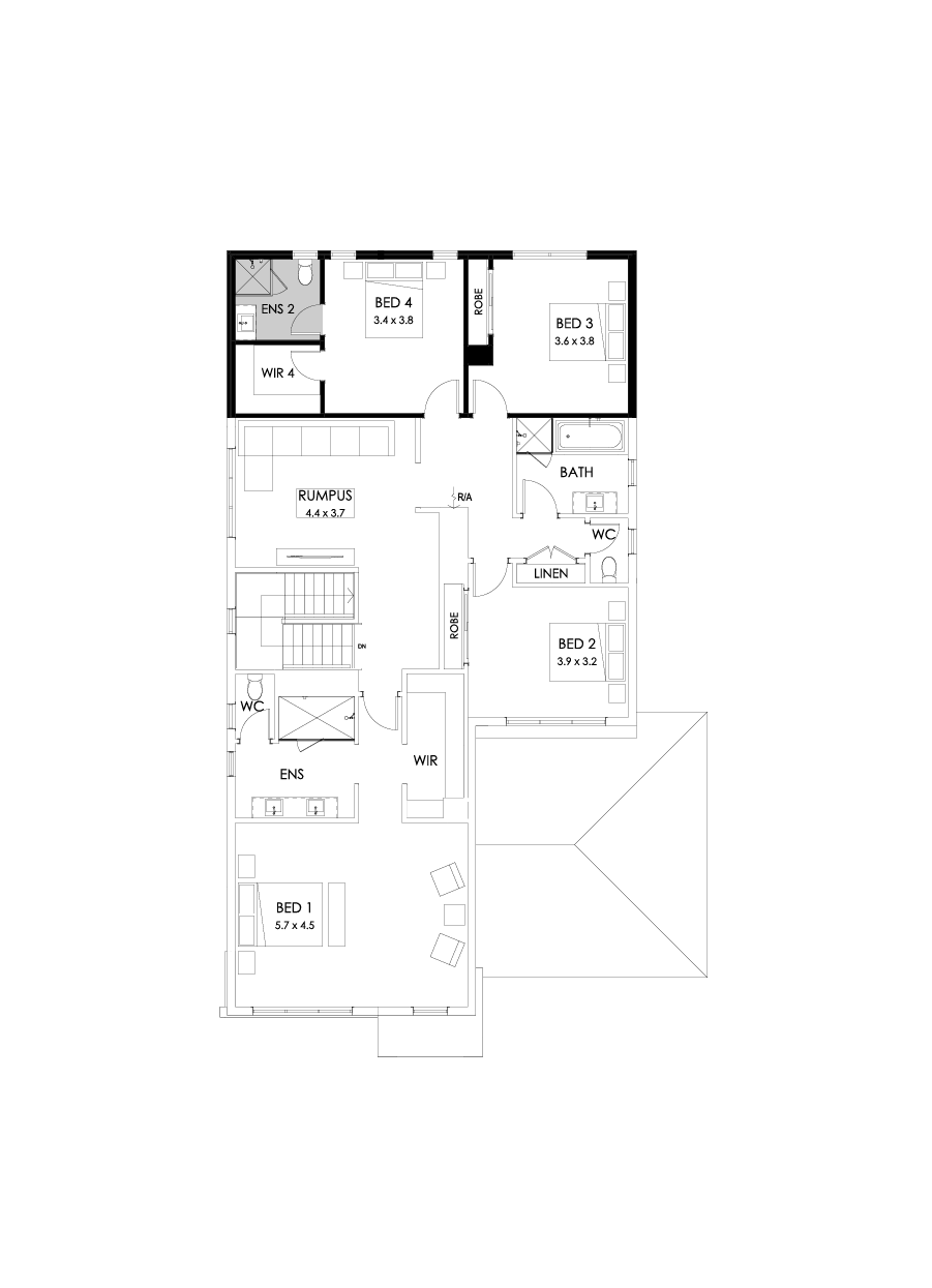 38 First Floor Floorplan (Additional ensuite - Flipped)