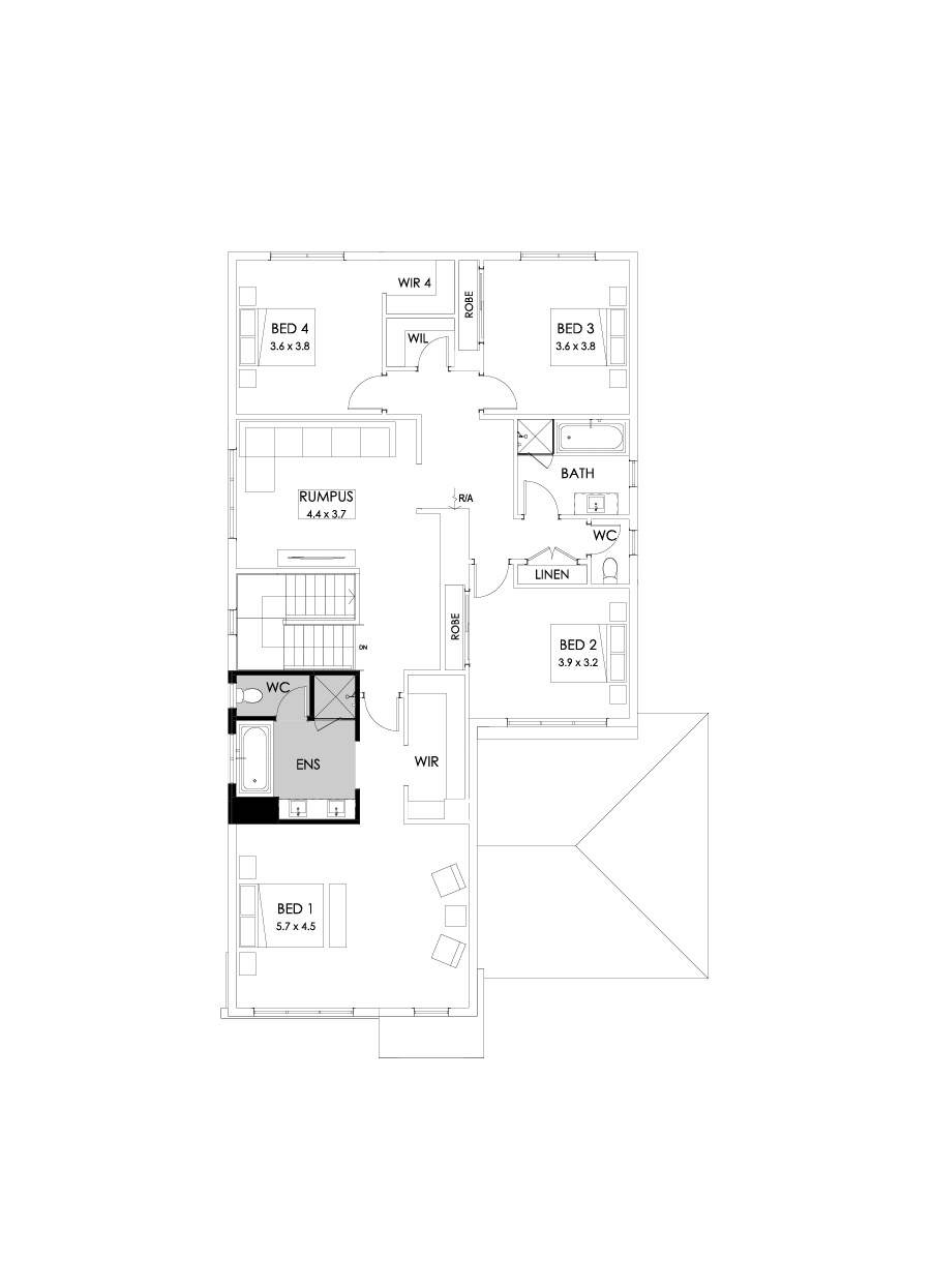 38 First Floor Floorplan (Bath to ensuite - Flipped)