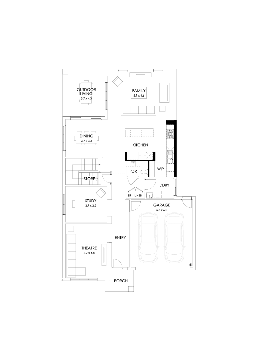 38 Ground Floor Floorplan (Alternate kitchen - Flipped)