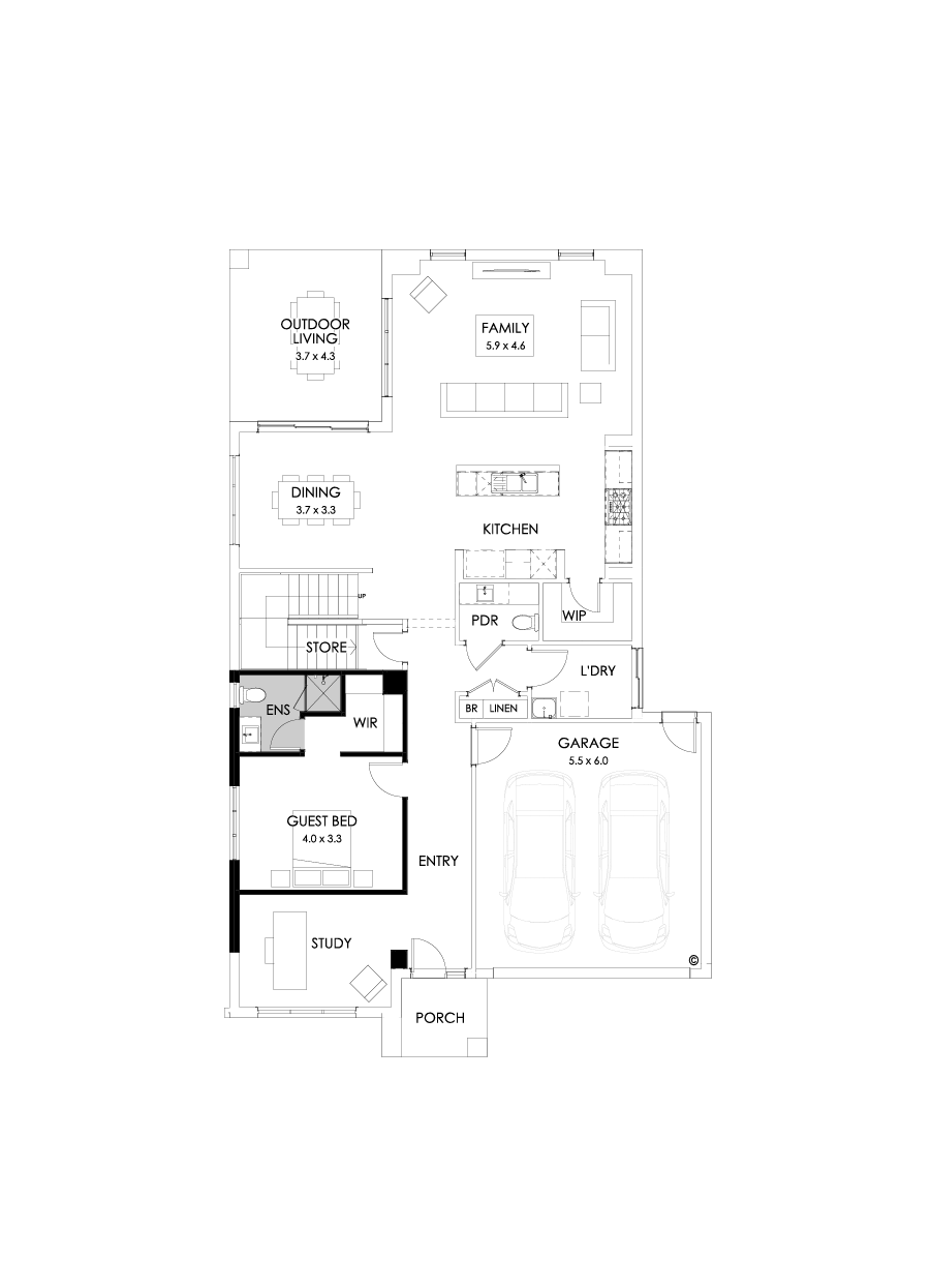 38 Ground Floor Floorplan (Guest bedroom - Flipped)