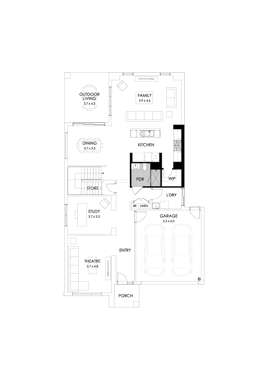 38 Ground Floor Floorplan (Shower to powder - Flipped)