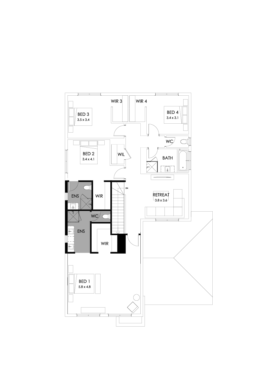 36 First Floor Floorplan (Additional ensuite - Flipped)