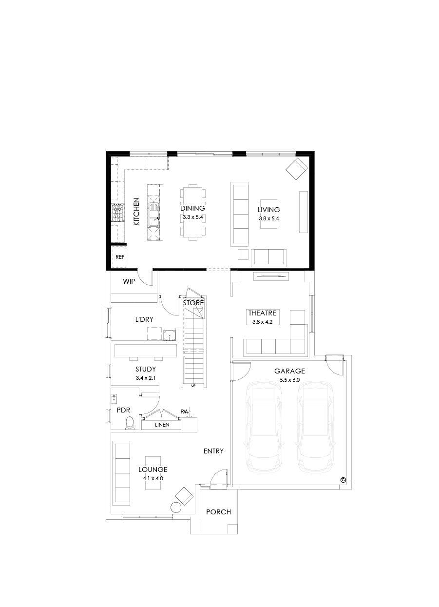 36 Ground Floor Floorplan (Alternate kitchen - Flipped)