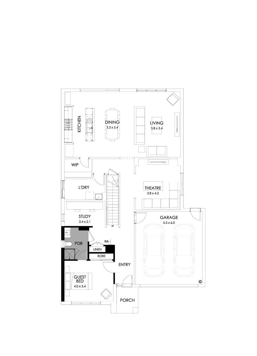 36 Ground Floor Floorplan (Guest bedroom - Flipped)
