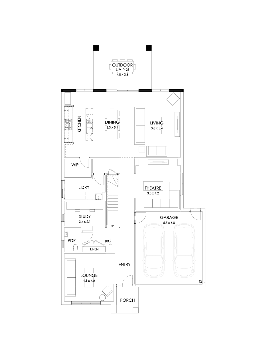 36 Ground Floor Floorplan (Outdoor living - Flipped)
