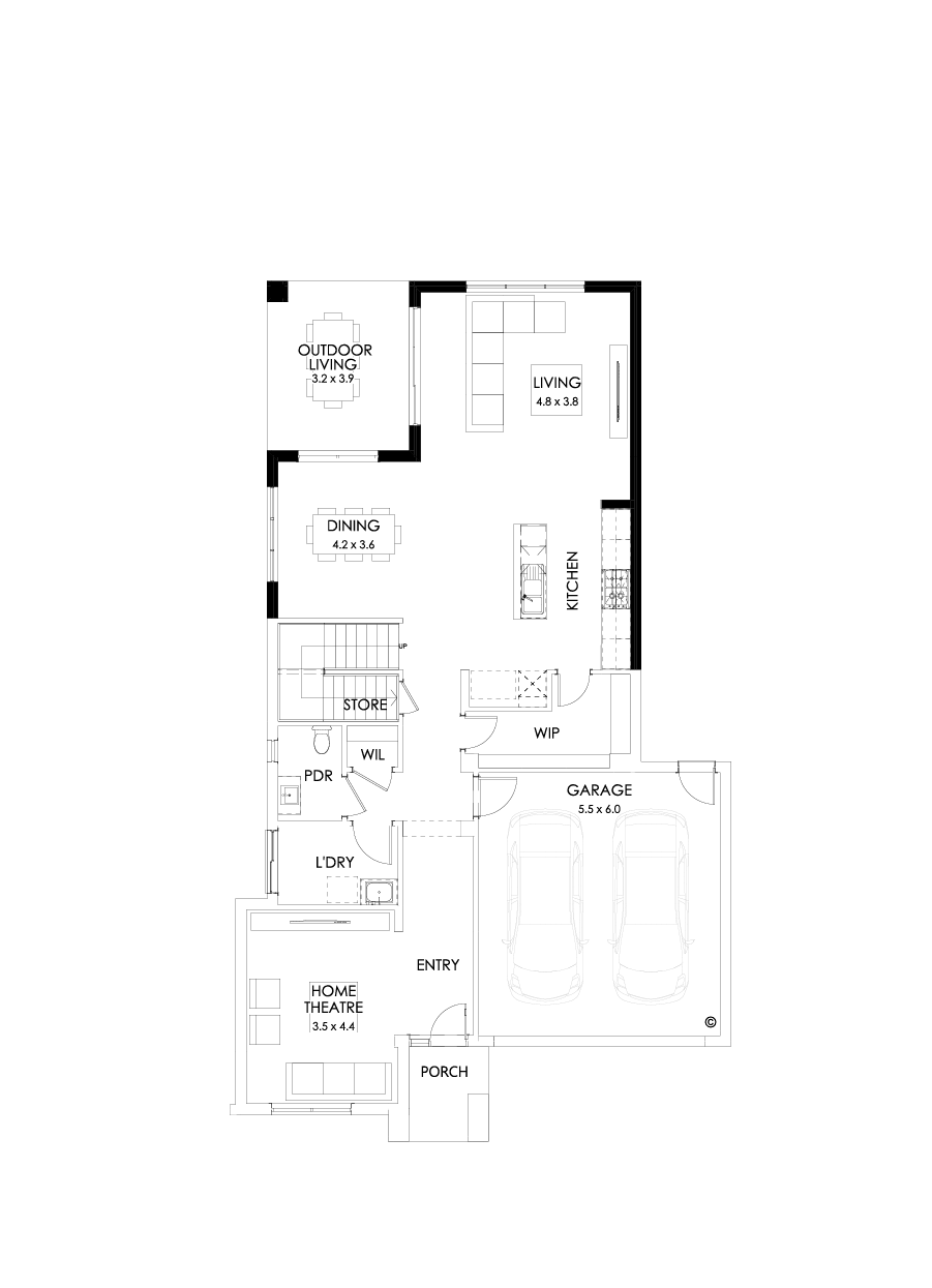 33 Ground Floor Floorplan (Rear flip - Flipped)
