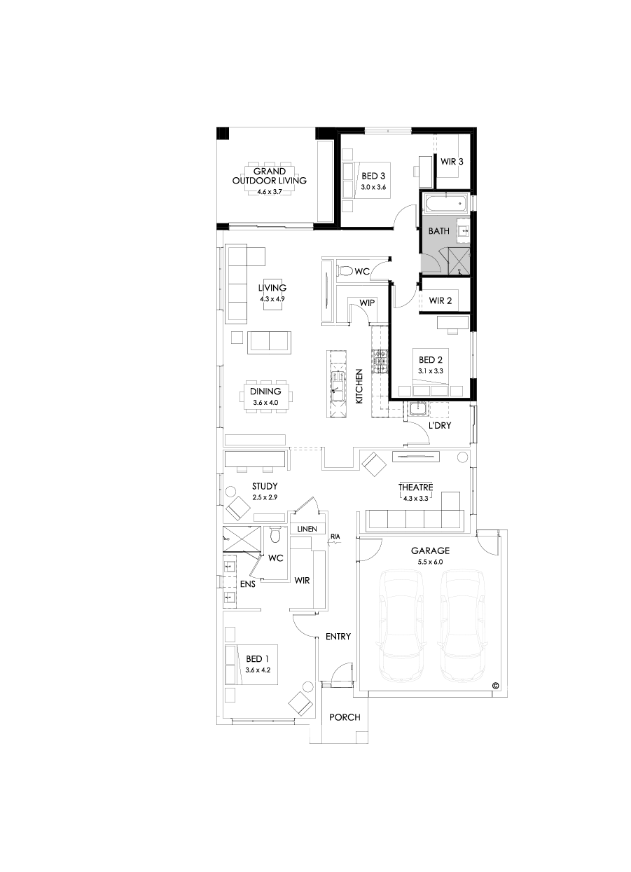 26  Floor Floorplan (3 bedroom - Flipped)