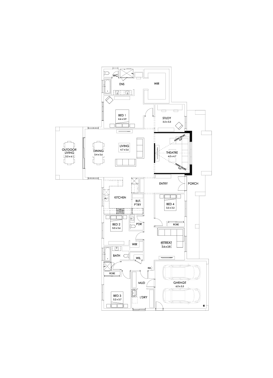 38  Floor Floorplan (Raked ceiling 10.5 deg to theatre)