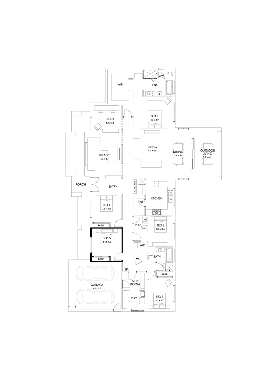 38  Floor Floorplan (5th bedroom - Flipped)