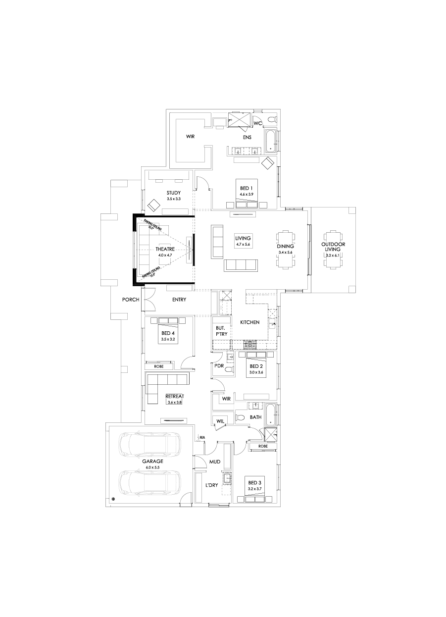 38  Floor Floorplan (Raked ceiling 10.5 deg to theatre - Flipped)