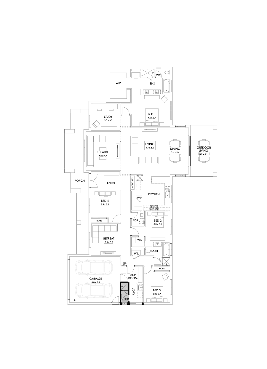 38  Floor Floorplan (Shower to laundry - Flipped)