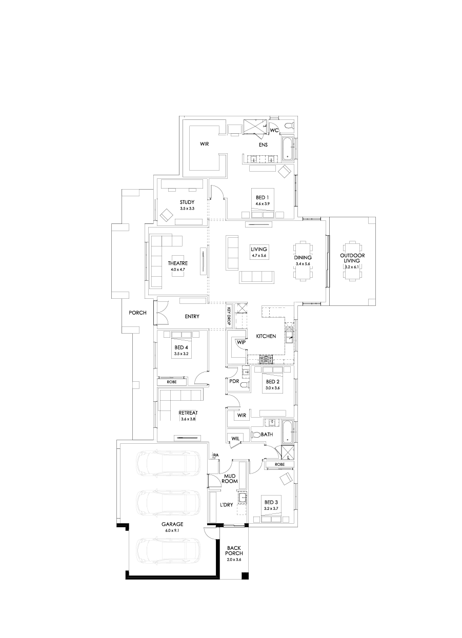 38  Floor Floorplan (Triple garage - Flipped)