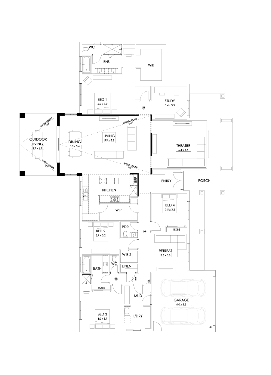 42  Floor Floorplan (Raked ceiling 10.5 deg outdoor living)
