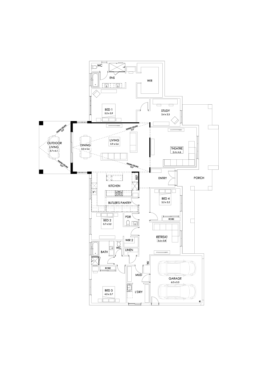42  Floor Floorplan (Raked ceiling 10.5 deg outdoor living)