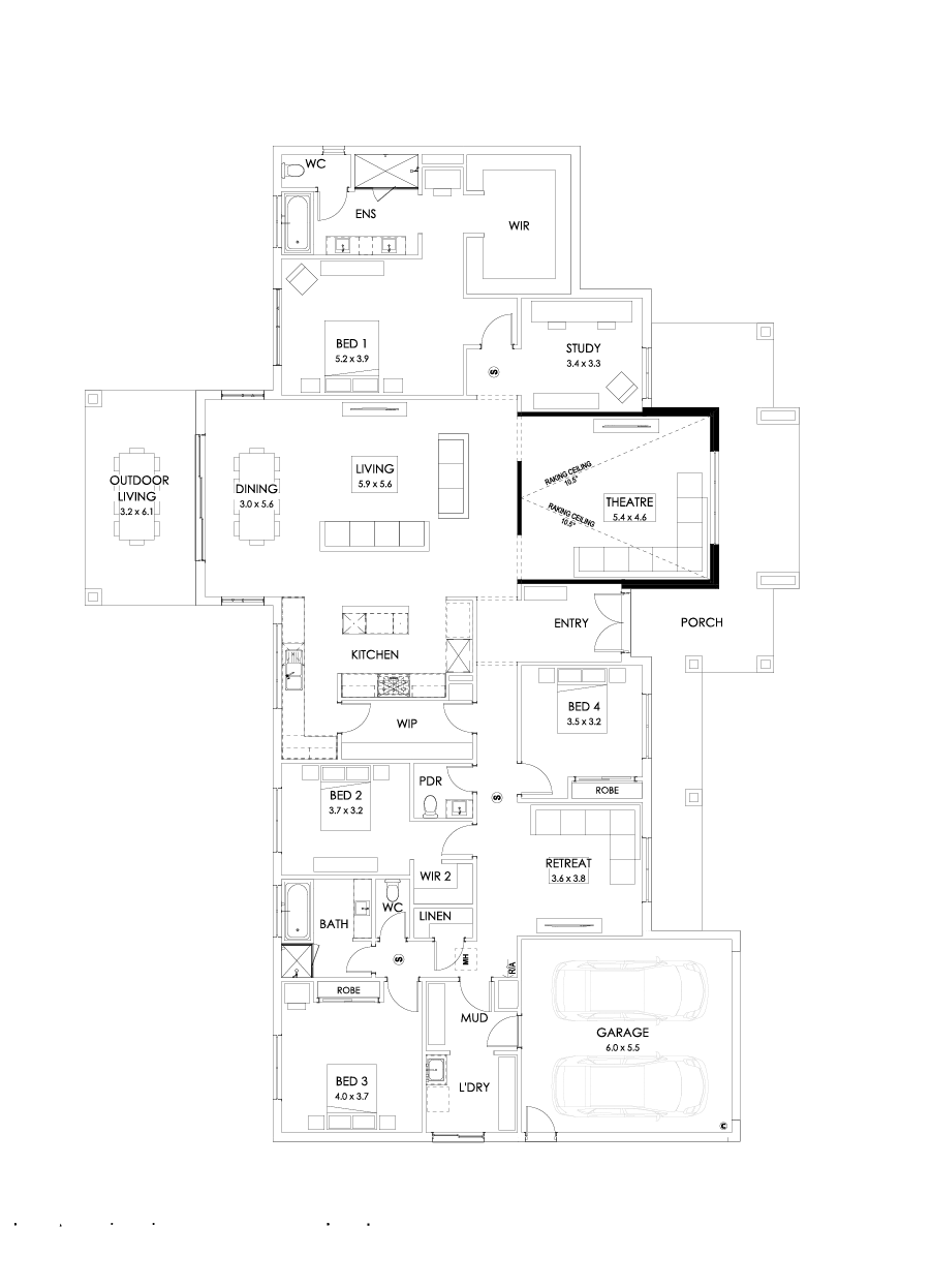 42  Floor Floorplan (Raked ceiling 10.5 deg theatre)
