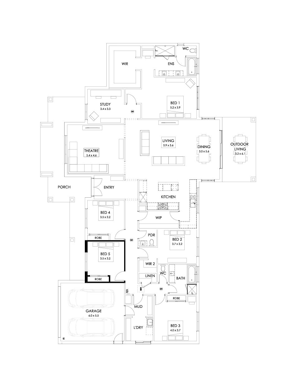 42  Floor Floorplan (5th bedroom - Flipped)