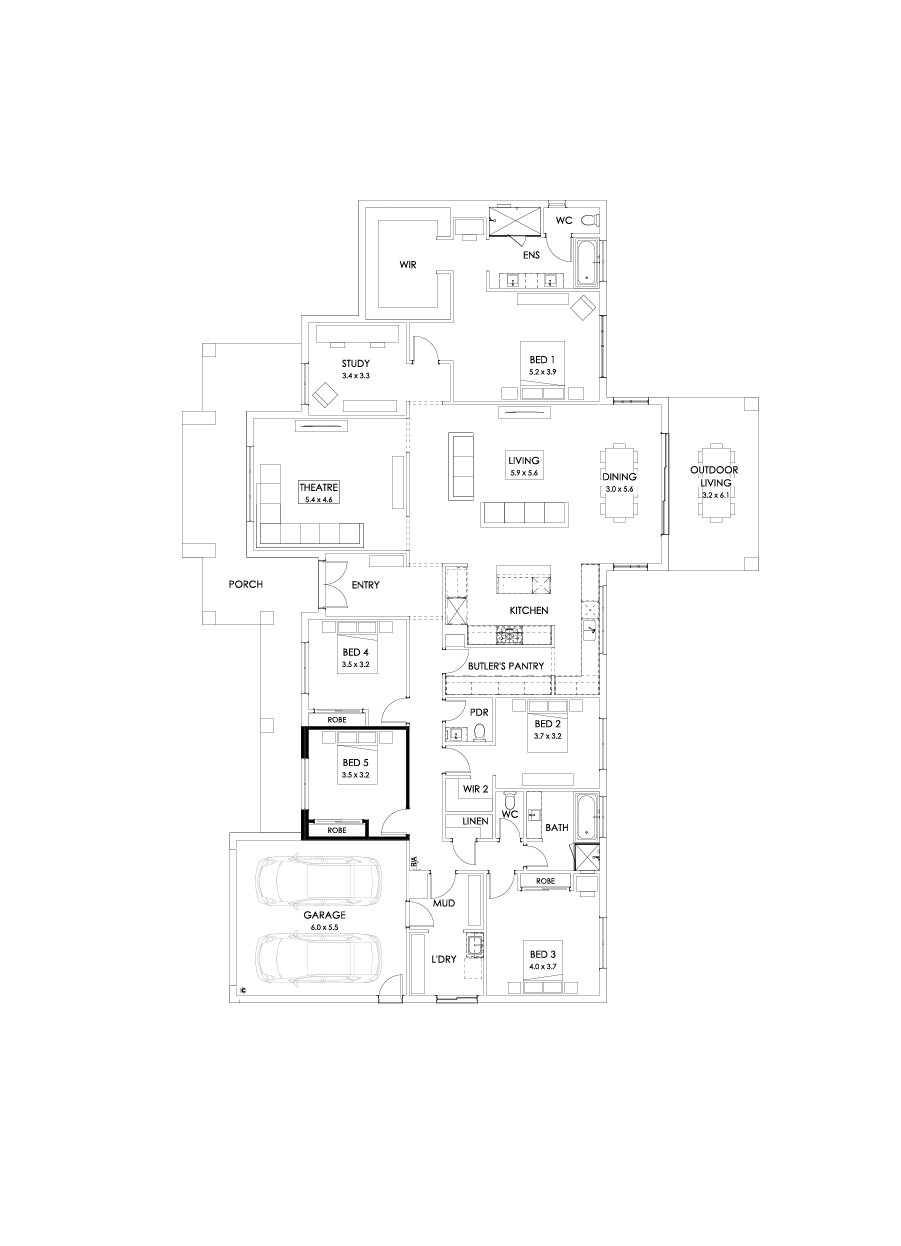 42  Floor Floorplan (5th bedroom - Flipped)