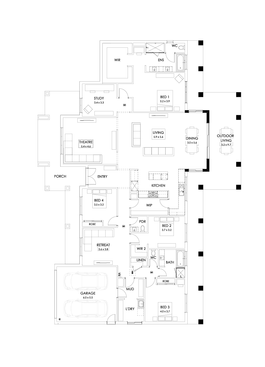 42  Floor Floorplan (Alternate grand outdoor living - Flipped)