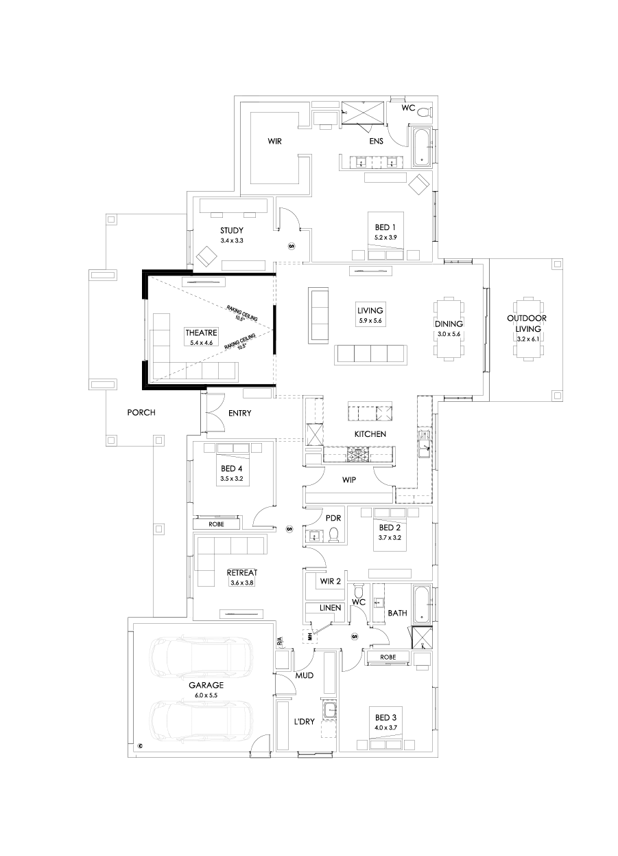 42  Floor Floorplan (Raked ceiling 10.5 deg theatre - Flipped)