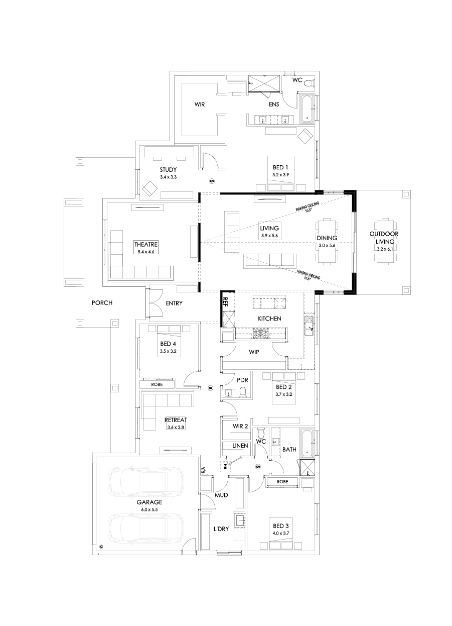 42  Floor Floorplan (Raked ceiling 10.5 deg - Flipped)