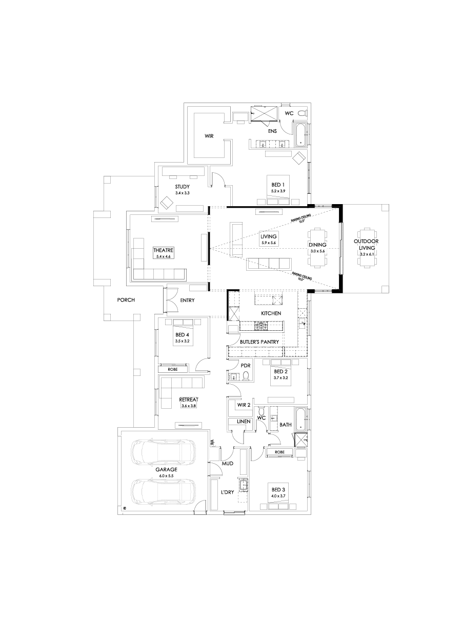 42  Floor Floorplan (Raked ceiling 10.5 deg - Flipped)