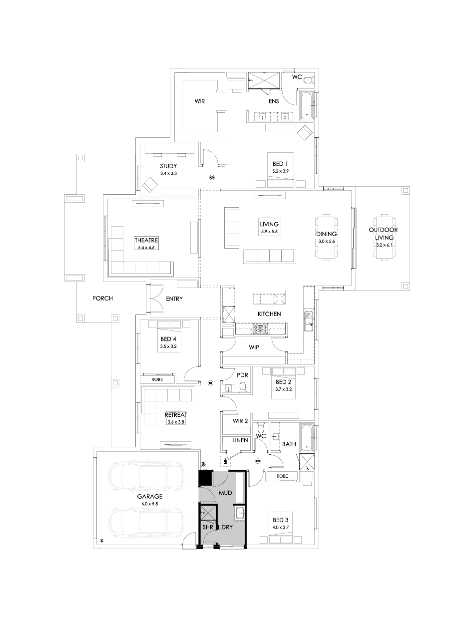 42  Floor Floorplan (Shower to laundry - Flipped)