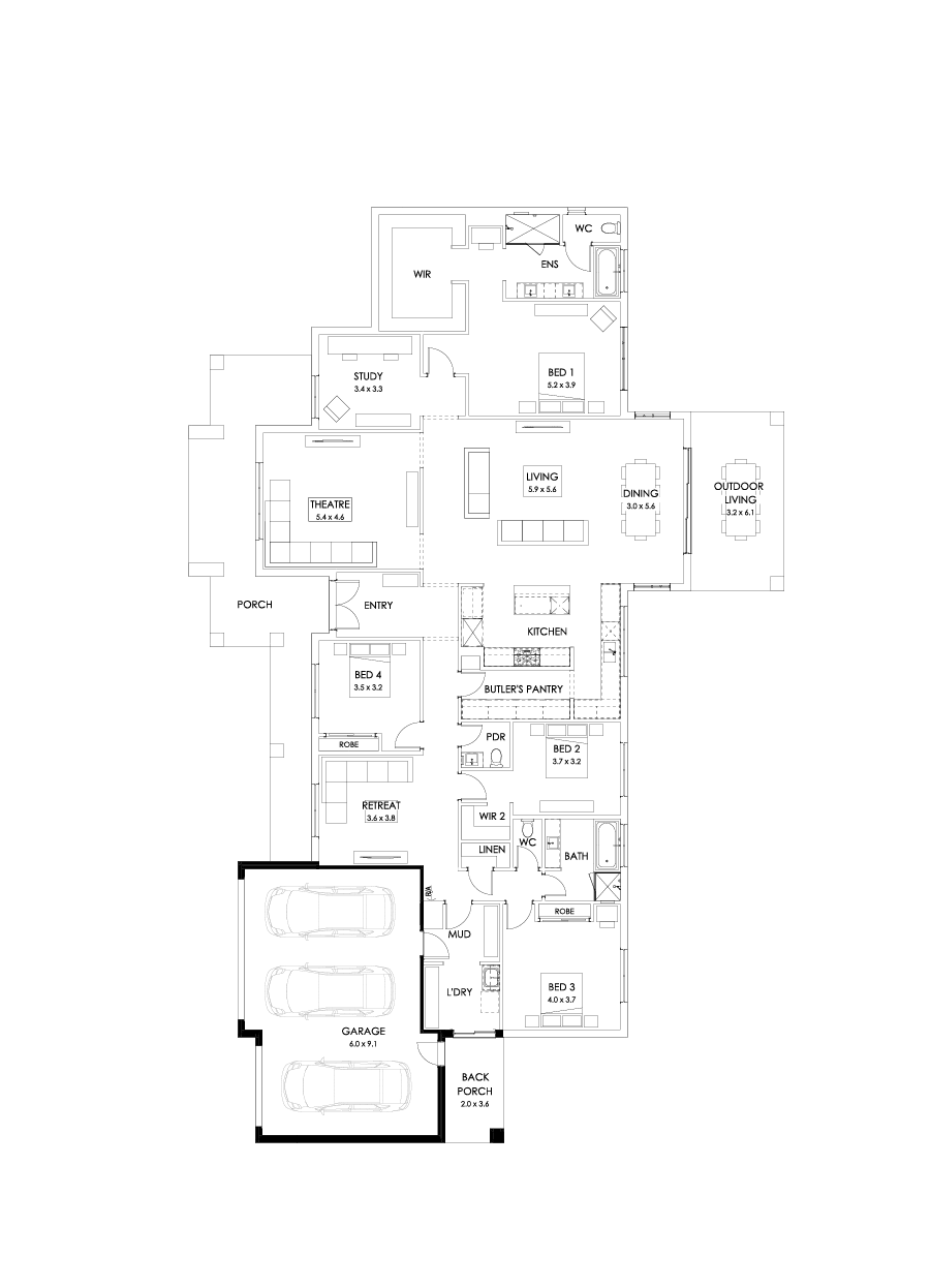 42  Floor Floorplan (Triple garage - Flipped)