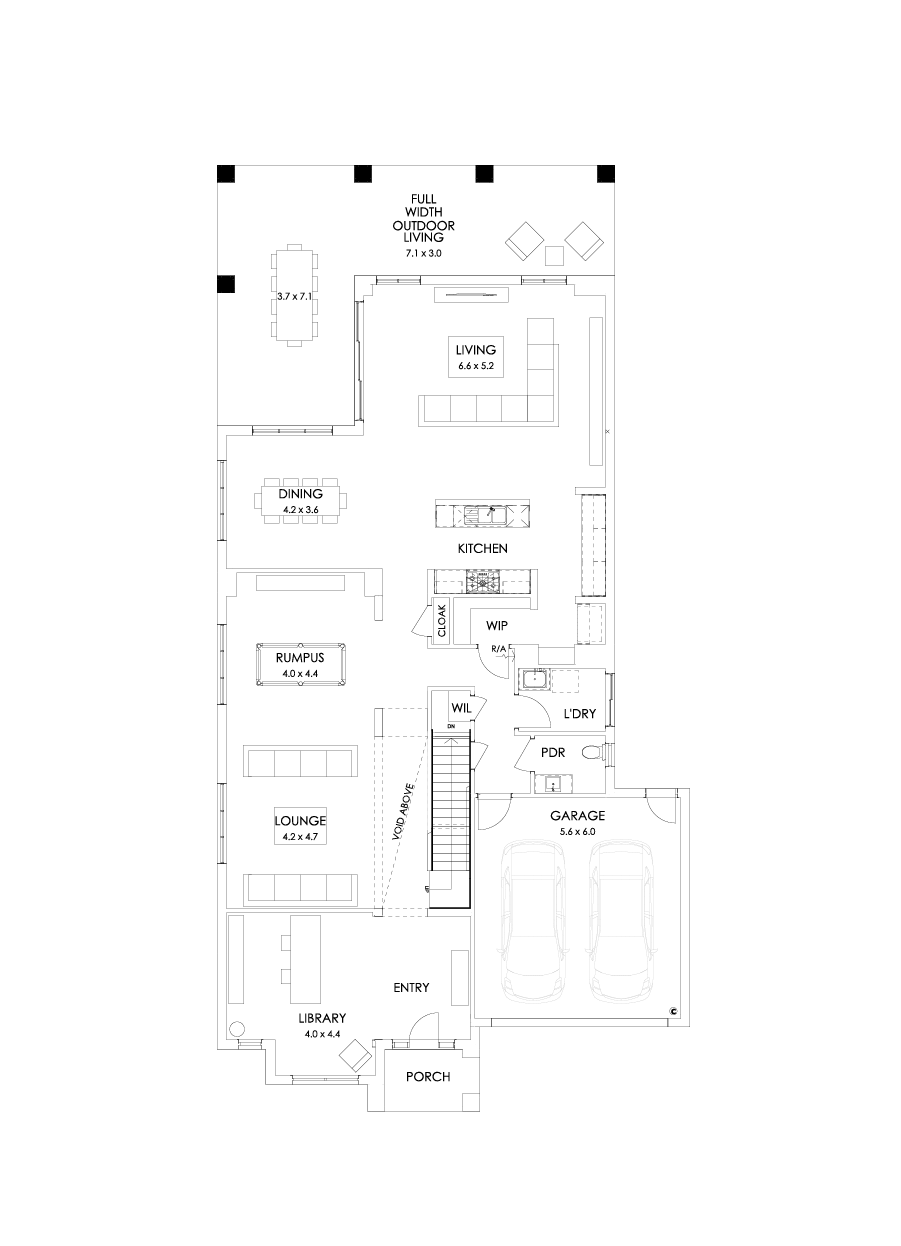 47 Ground Floor Floorplan (Full width outdoor living - Flipped)