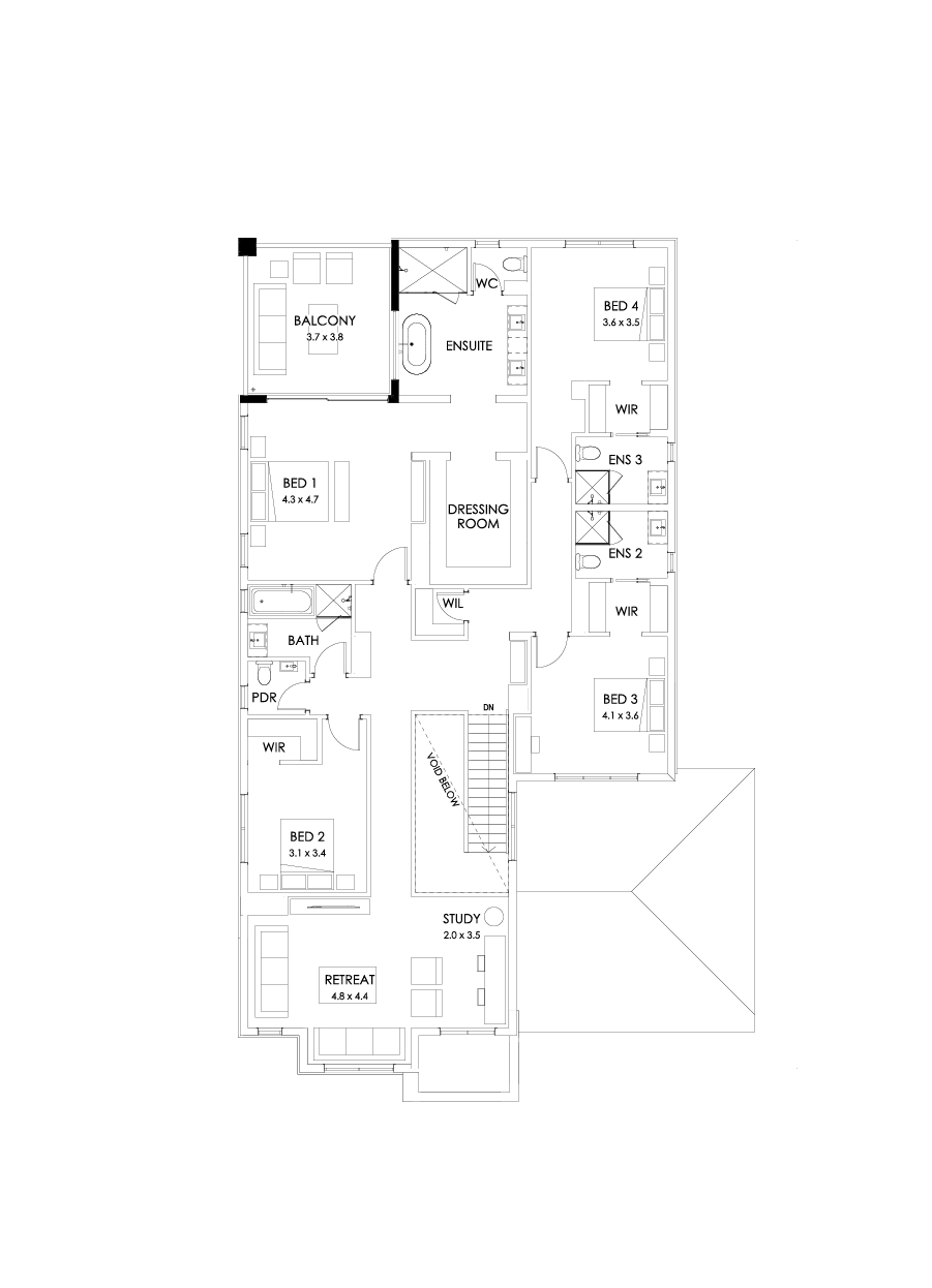 49 First Floor Floorplan (Rear balcony - Flipped)