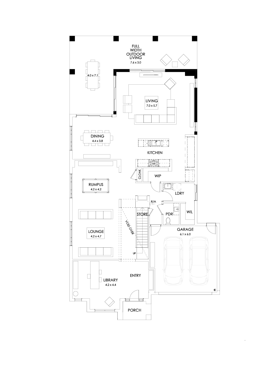 49 Ground Floor Floorplan (Full width outdoor living - Flipped)